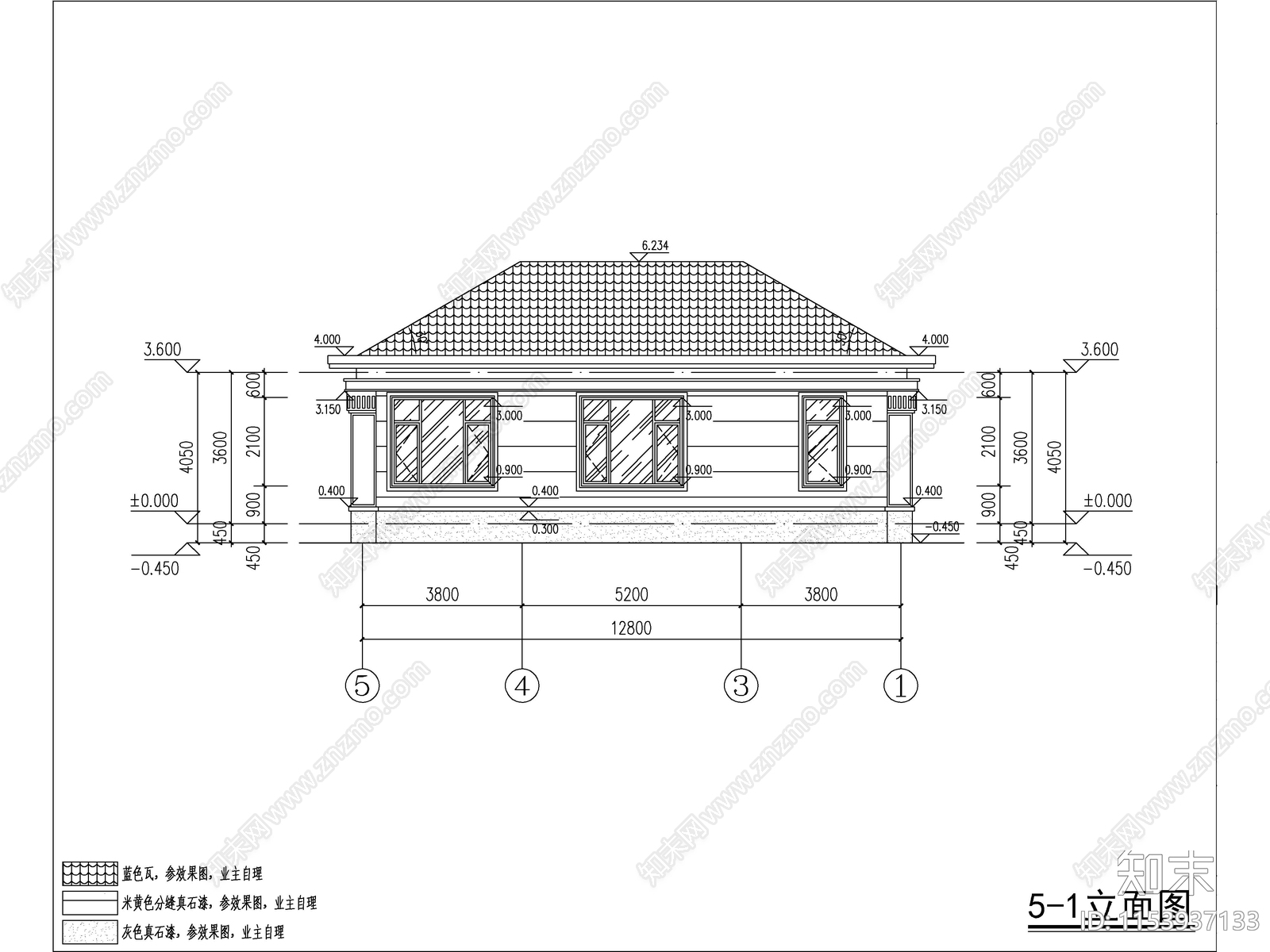 新中式一层独栋别墅建筑施工图下载【ID:1153937133】