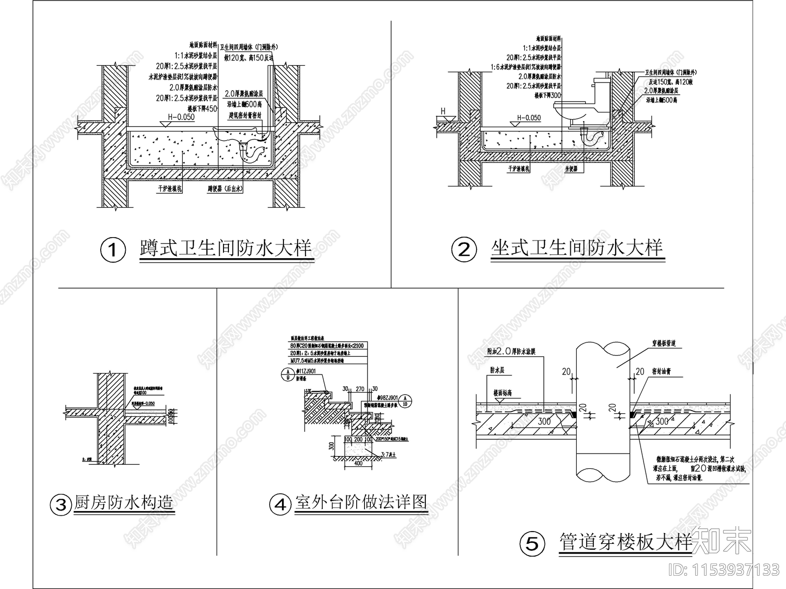 新中式一层独栋别墅建筑施工图下载【ID:1153937133】