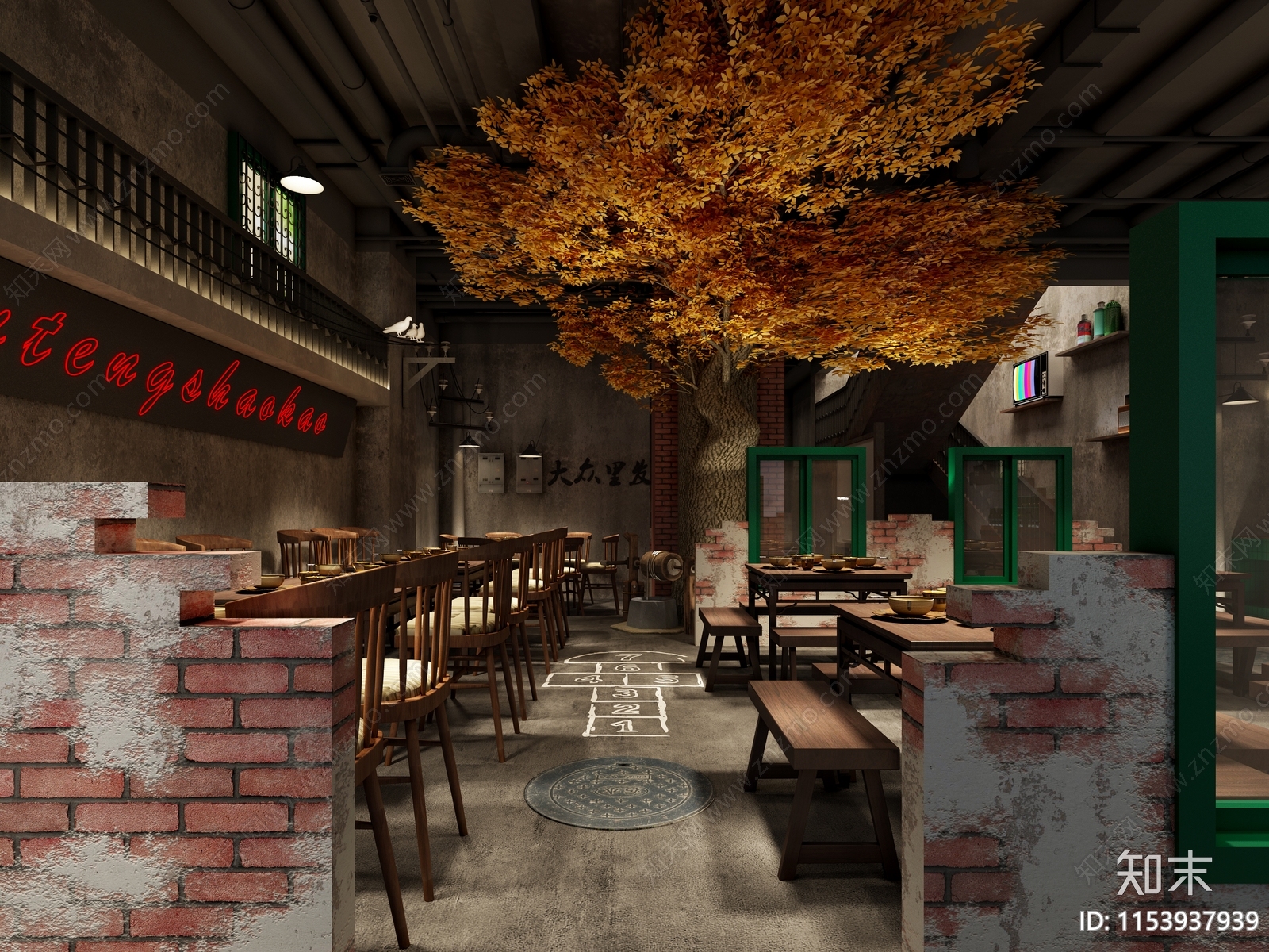 工业风烧烤店3D模型下载【ID:1153937939】