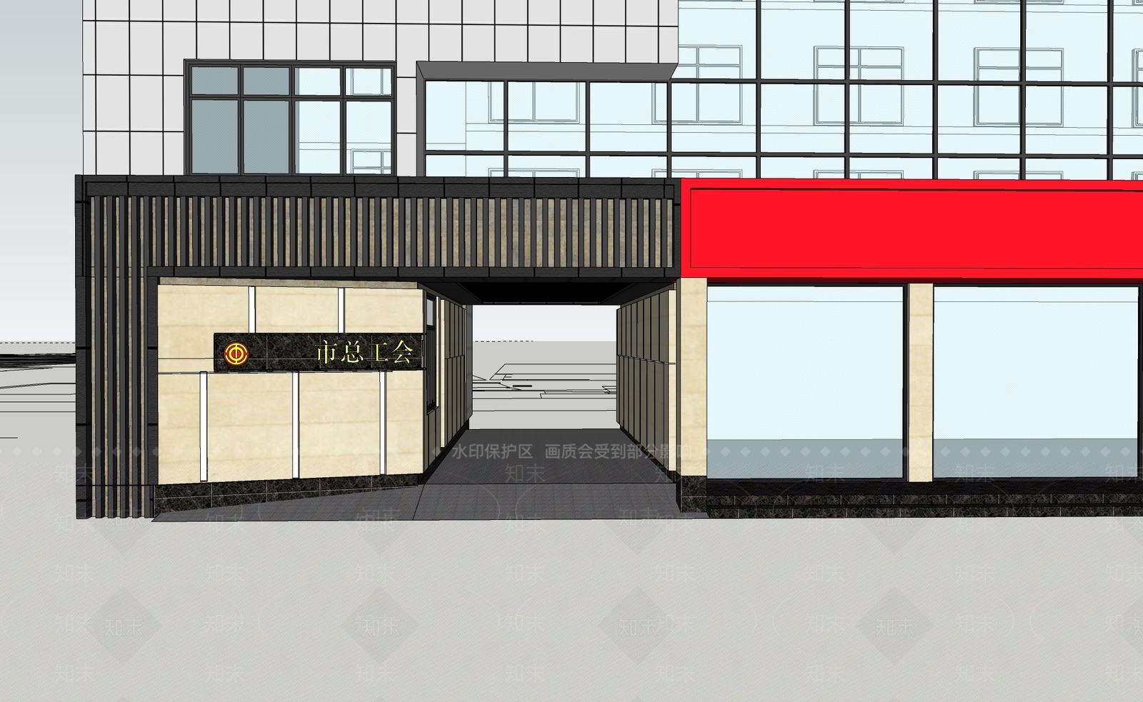 现代总工会办公景观SU模型下载【ID:1153937829】