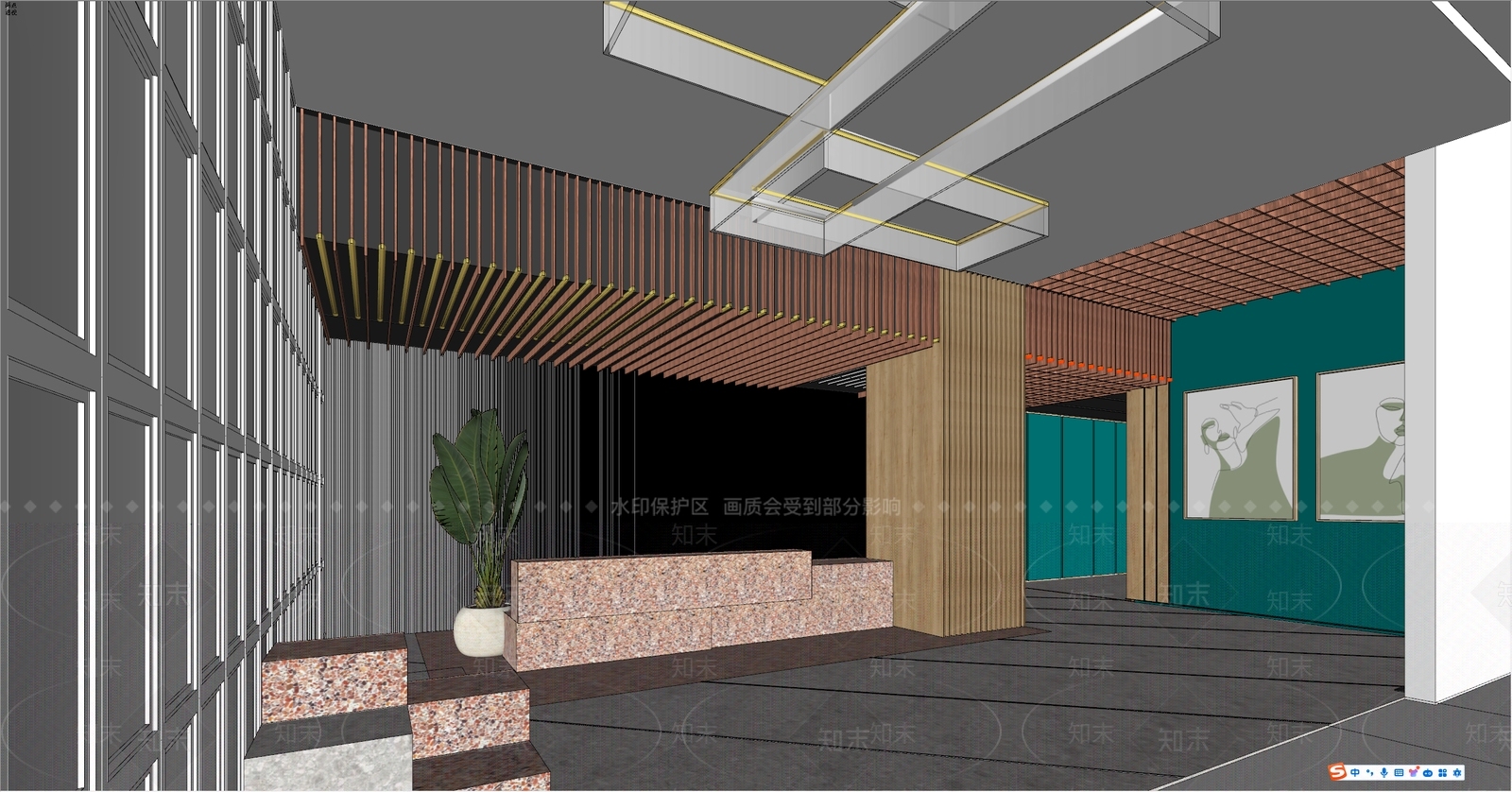 现代办公大堂SU模型下载【ID:1153939582】