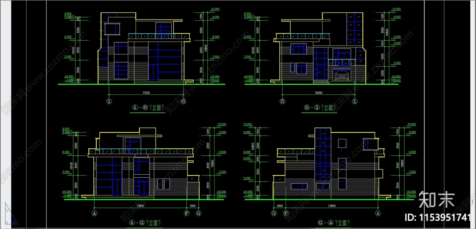 别墅建筑cad施工图下载【ID:1153951741】