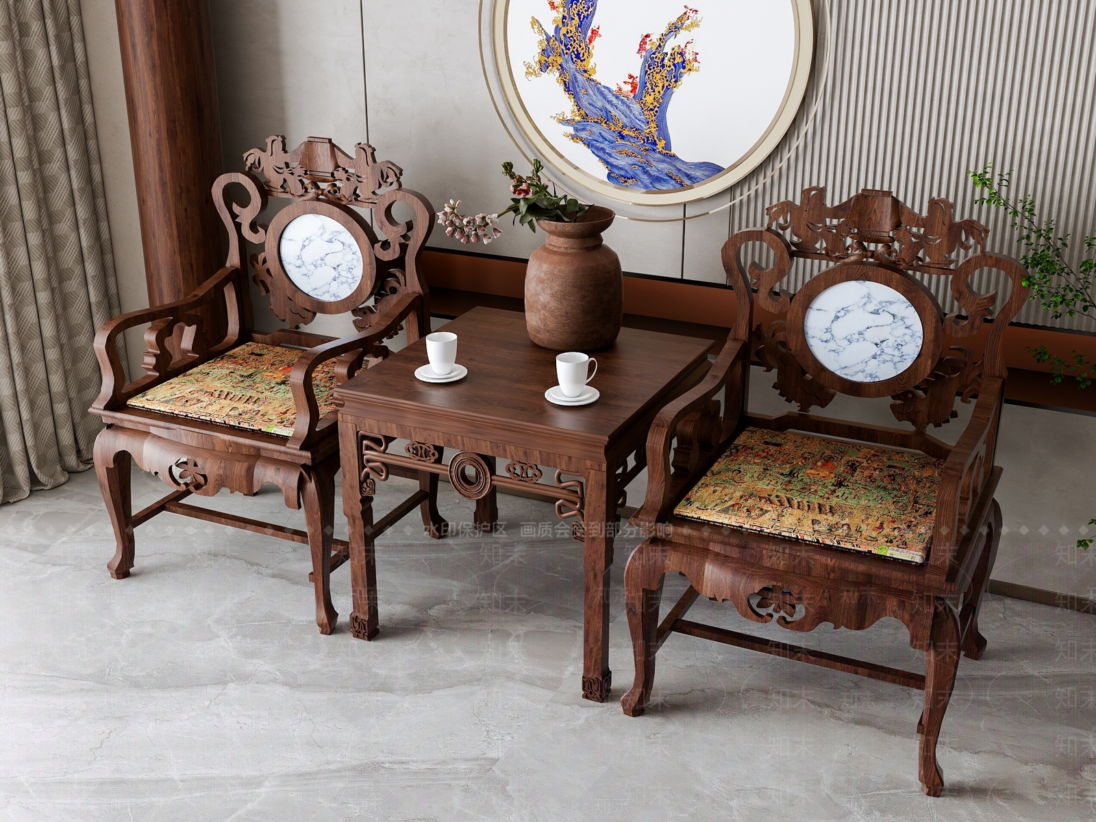 中式雕花太师椅3D模型下载【ID:1153952248】