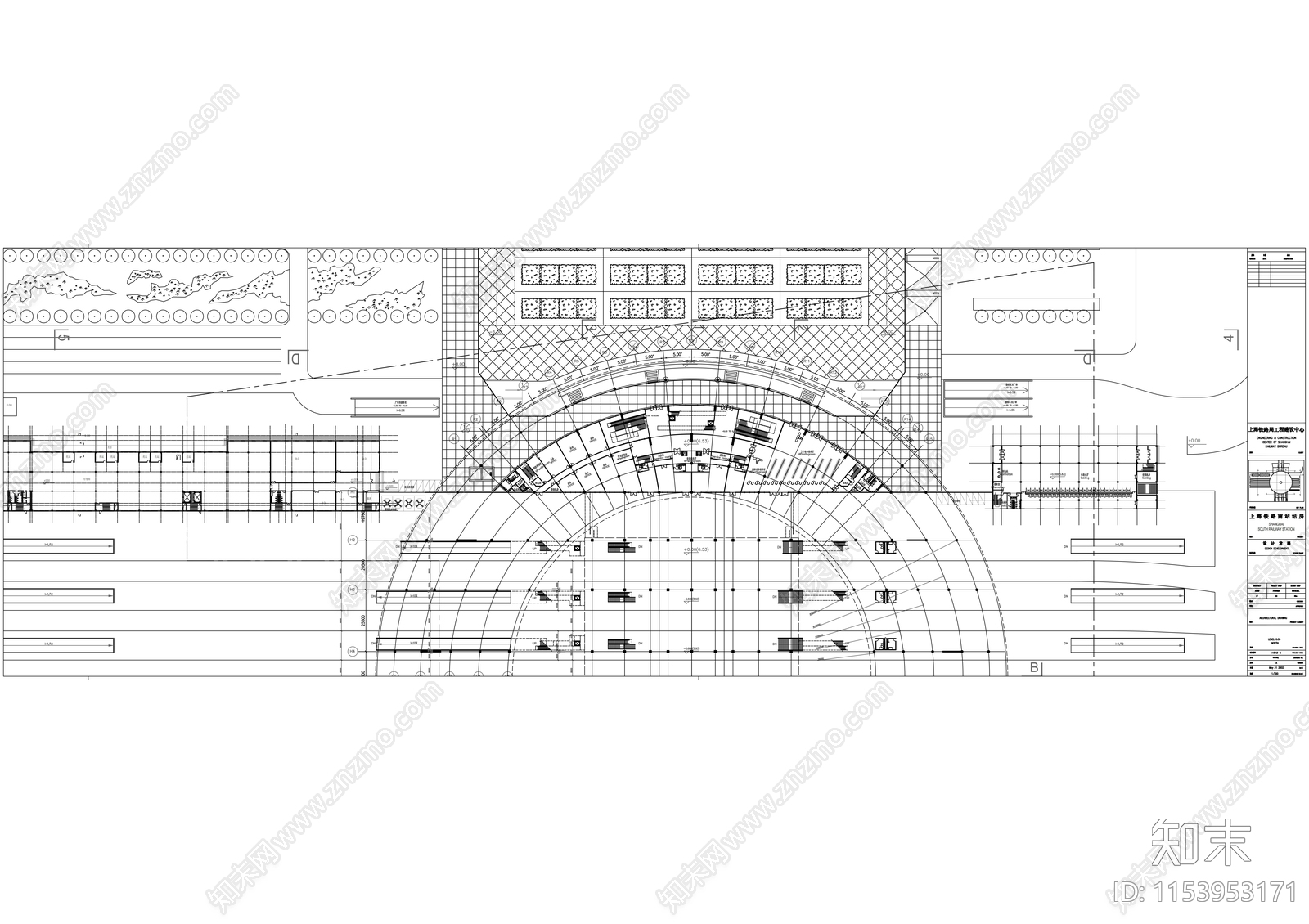铁路南站主站cad施工图下载【ID:1153953171】