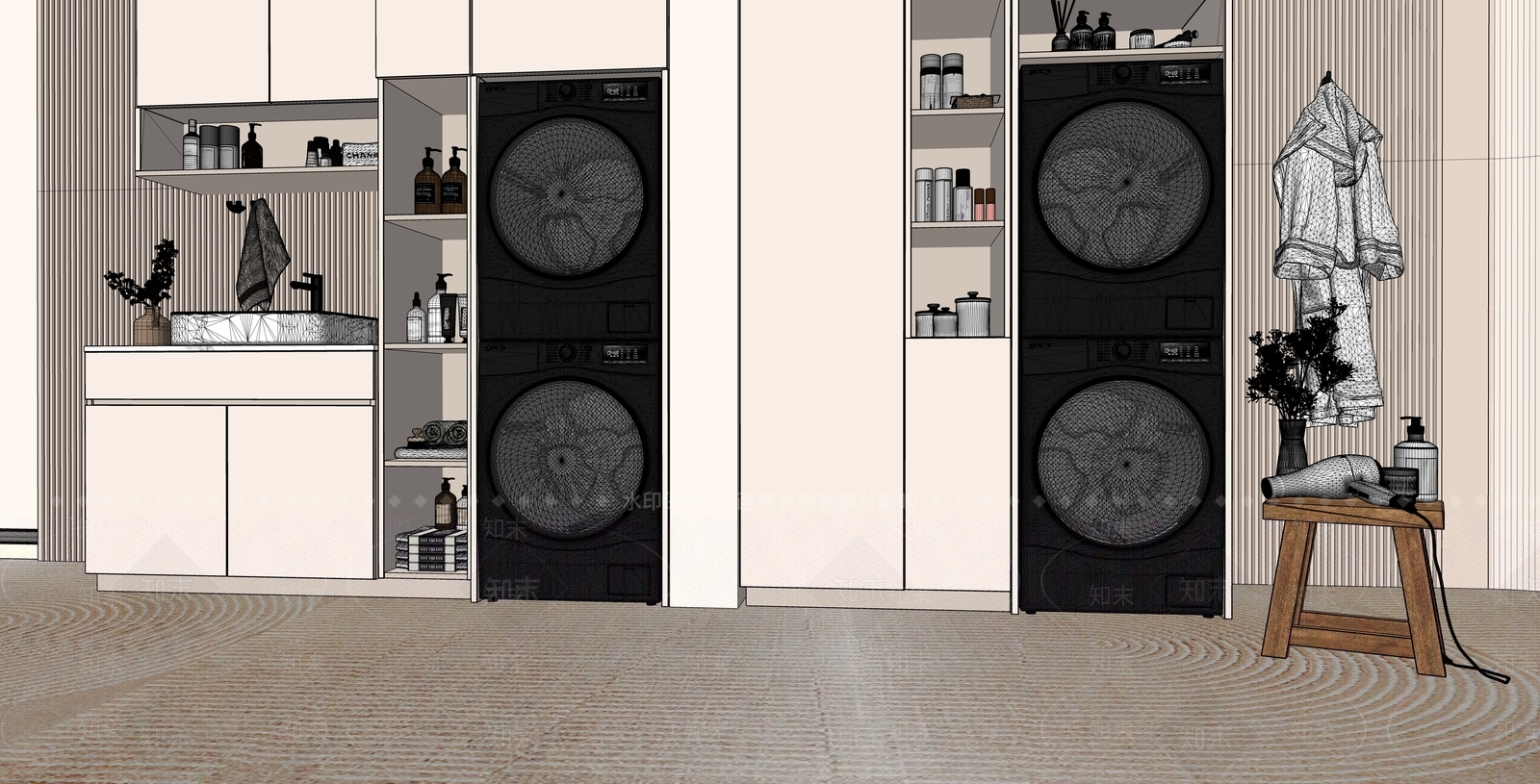 现代洗衣机柜SU模型下载【ID:1153954901】