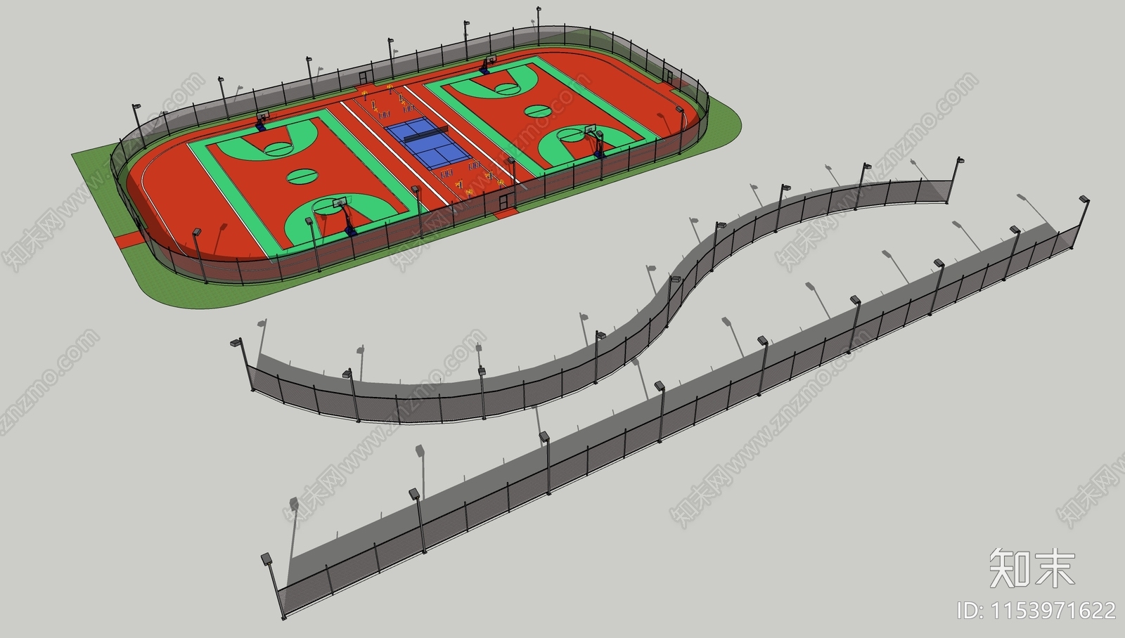 现代篮球场SU模型下载【ID:1153971622】