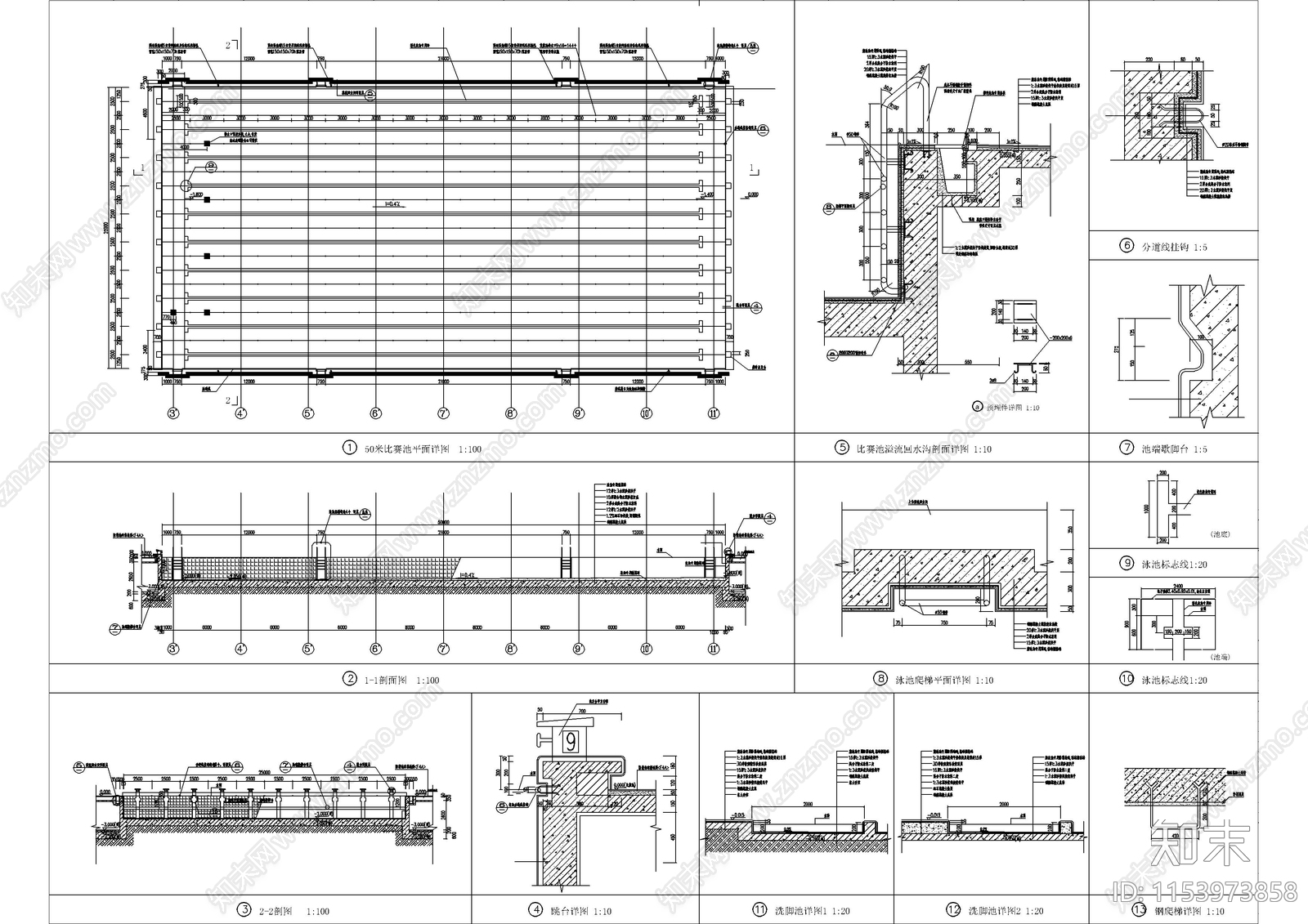 城市游泳馆建筑cad施工图下载【ID:1153973858】