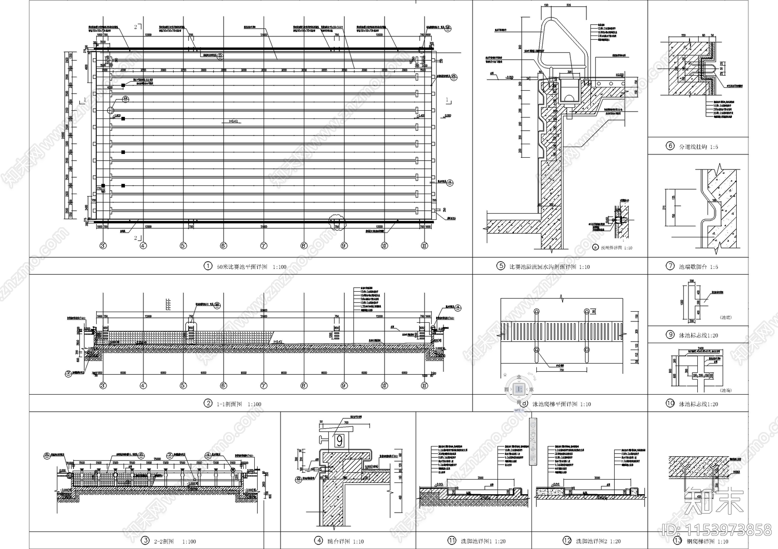 城市游泳馆建筑cad施工图下载【ID:1153973858】