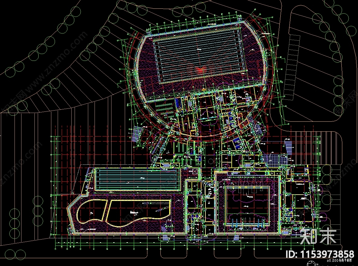 城市游泳馆建筑cad施工图下载【ID:1153973858】