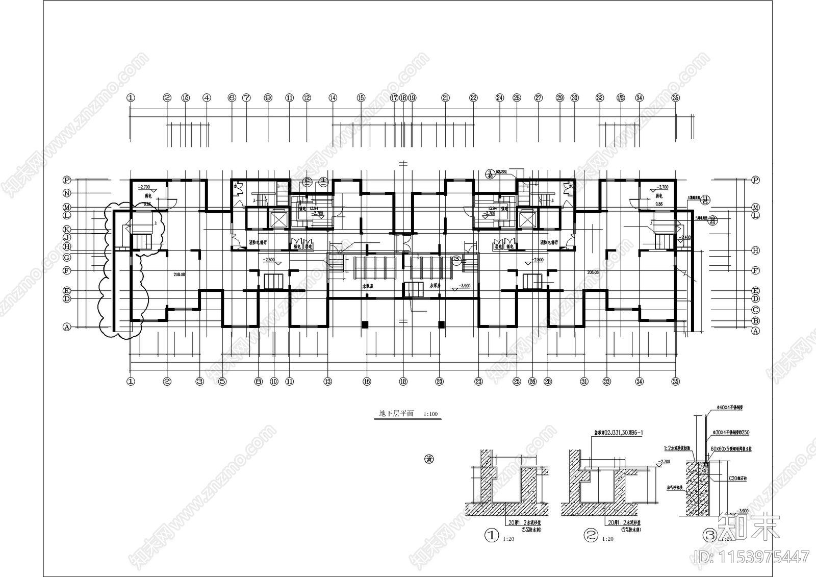 高层住宅建筑cad施工图下载【ID:1153975447】