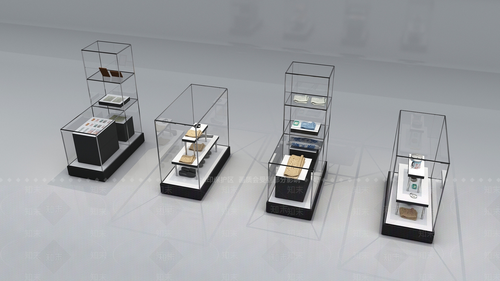 现代博物馆玻璃展柜3D模型下载【ID:1153979266】