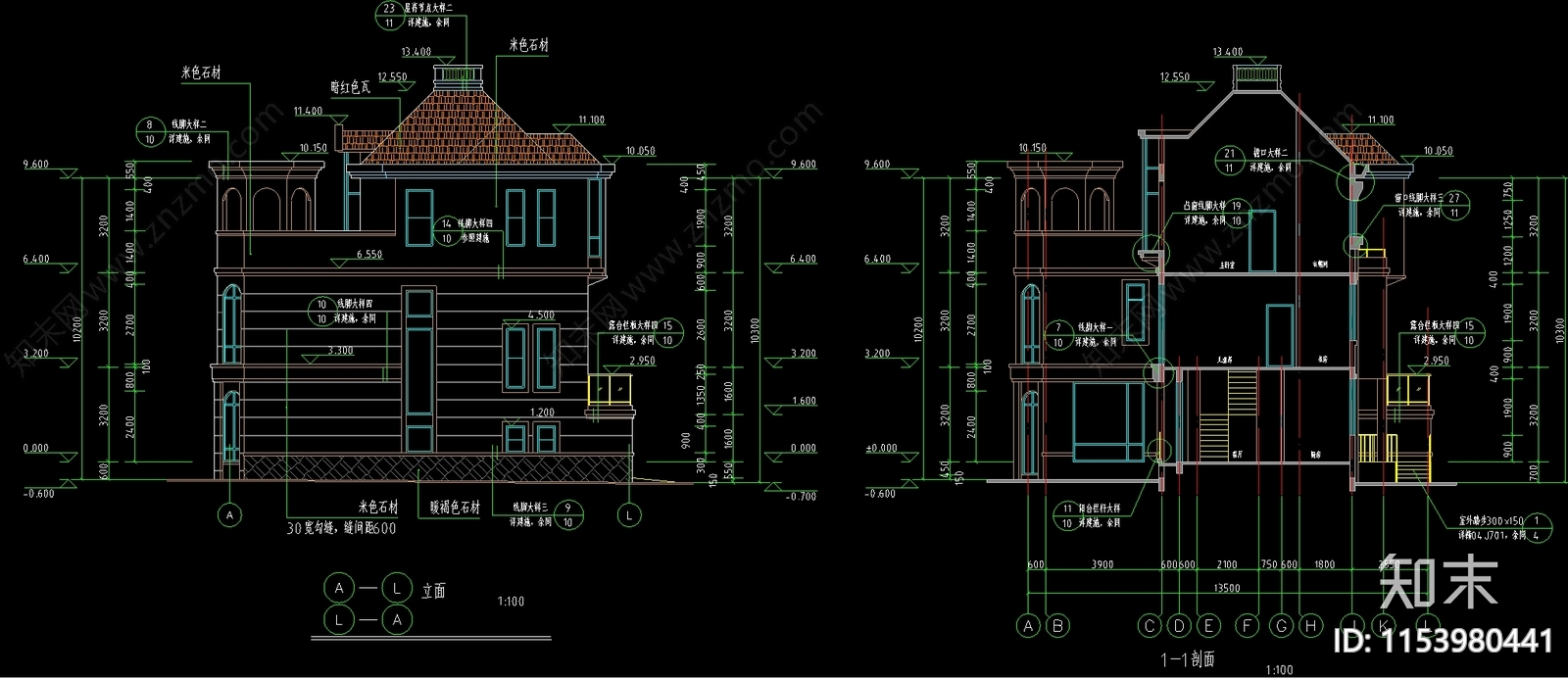 某别墅建筑cad施工图下载【ID:1153980441】