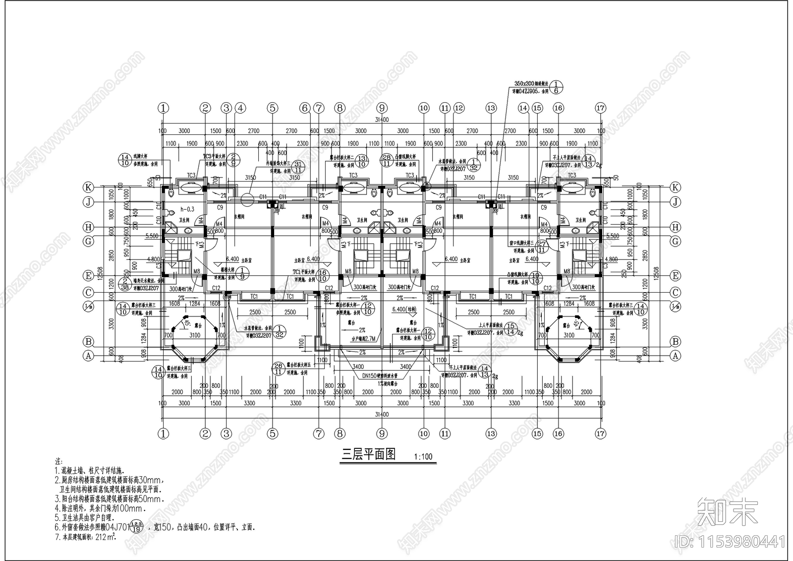 某别墅建筑cad施工图下载【ID:1153980441】