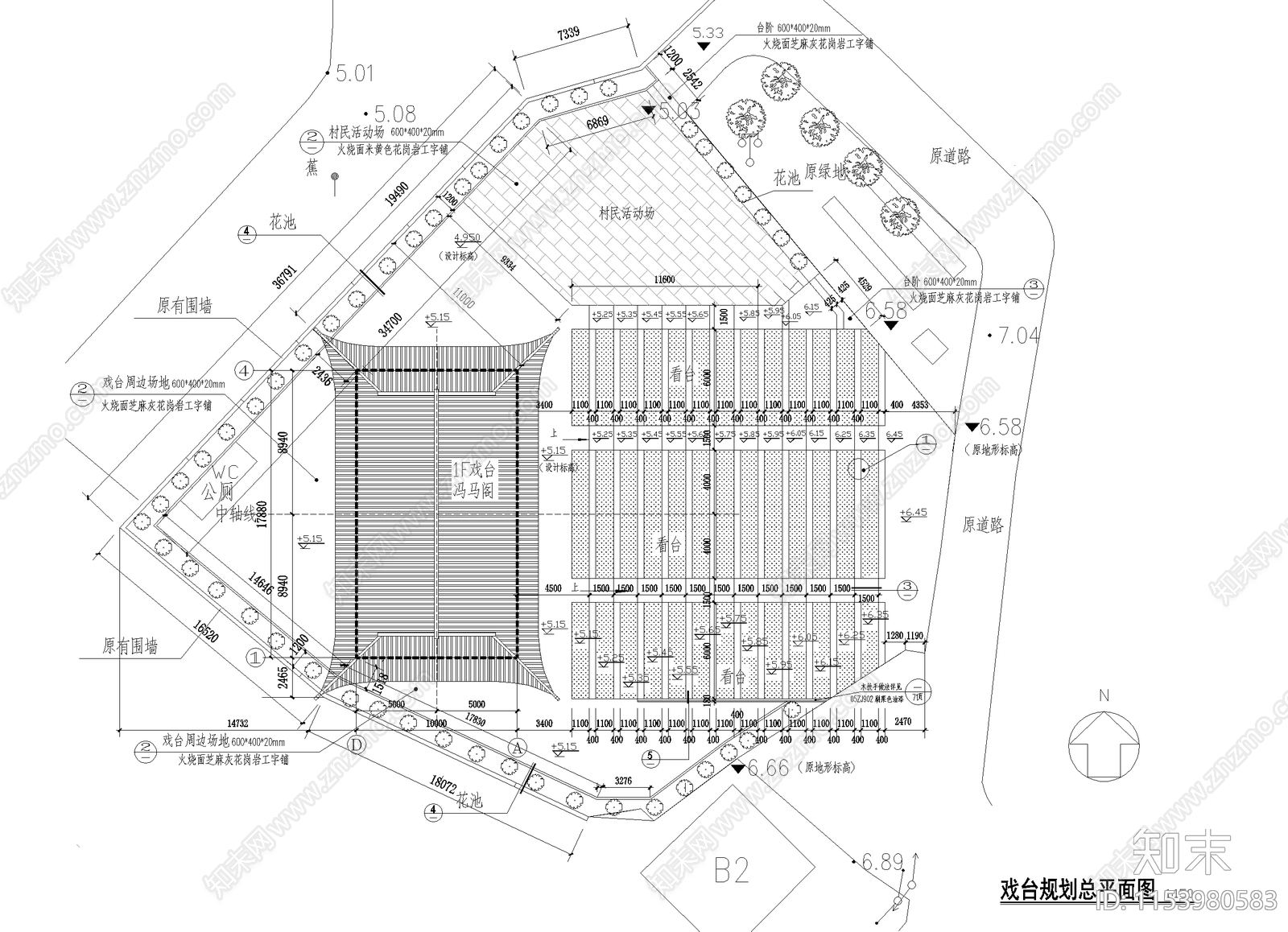 戏台整套建筑cad施工图下载【ID:1153980583】