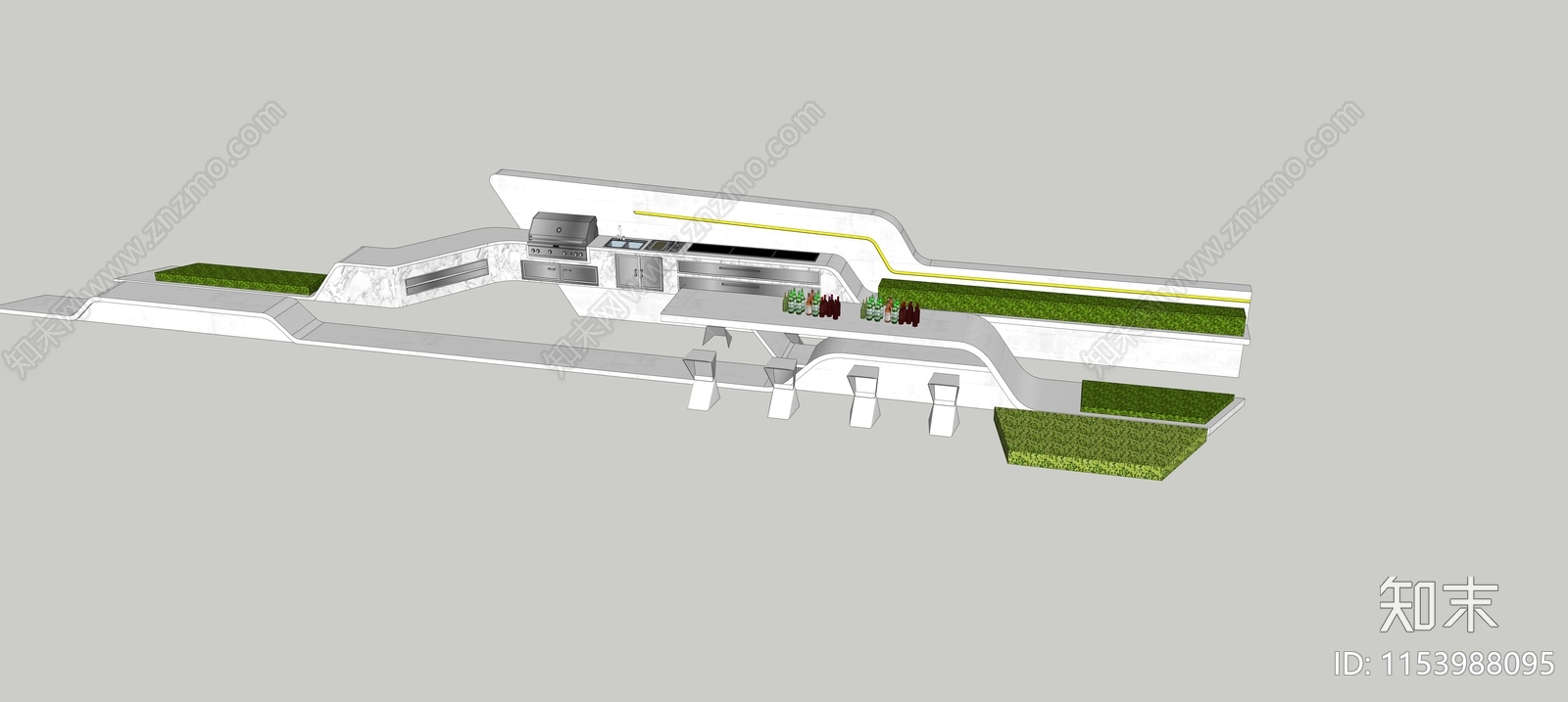 现代屋顶花园吧台SU模型下载【ID:1153988095】