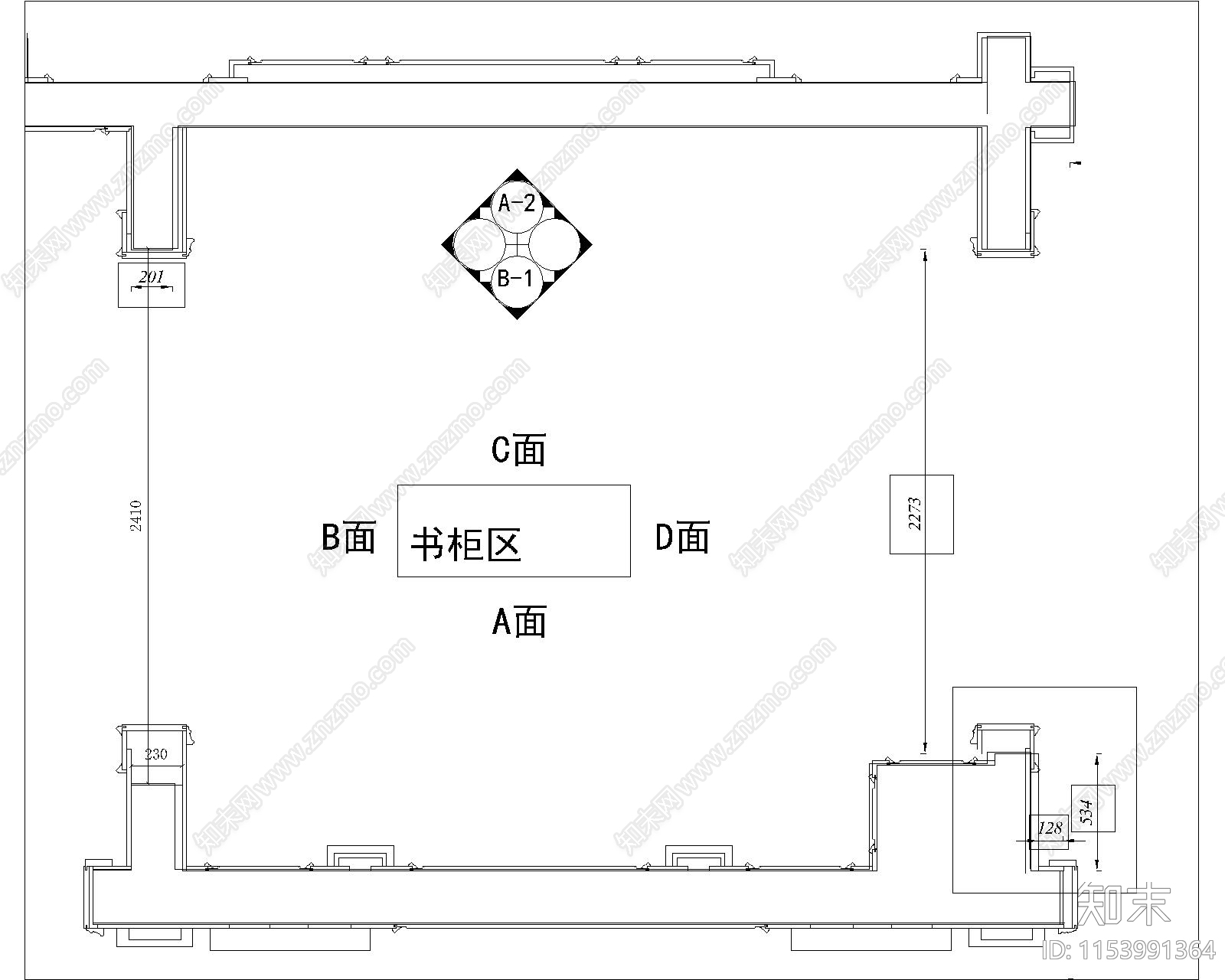 展厅书柜区cad施工图下载【ID:1153991364】