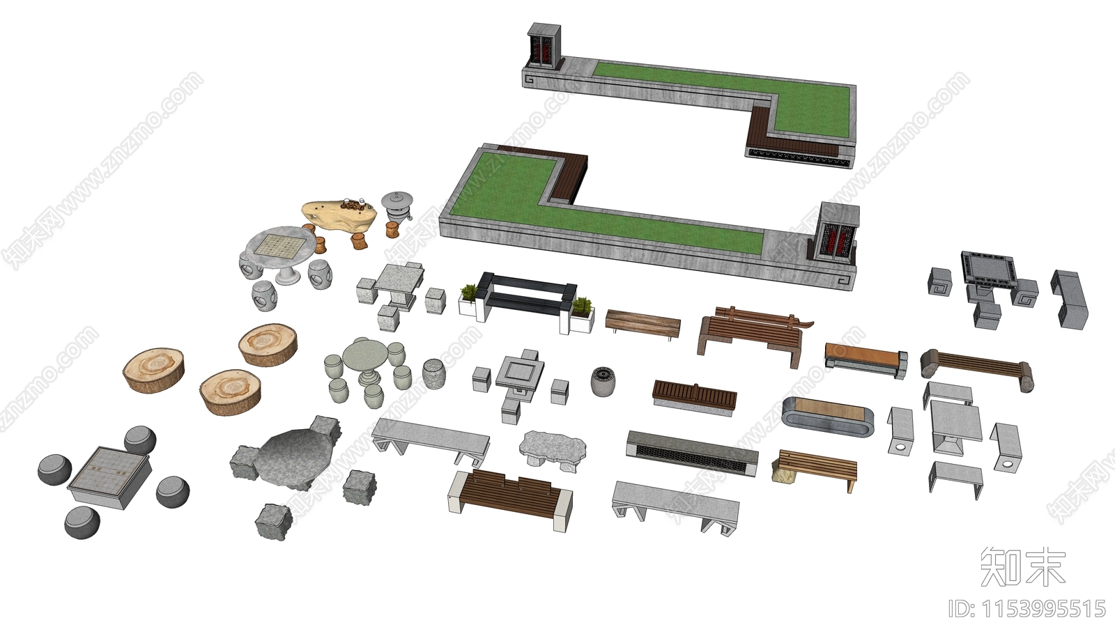 中式户外桌椅SU模型下载【ID:1153995515】