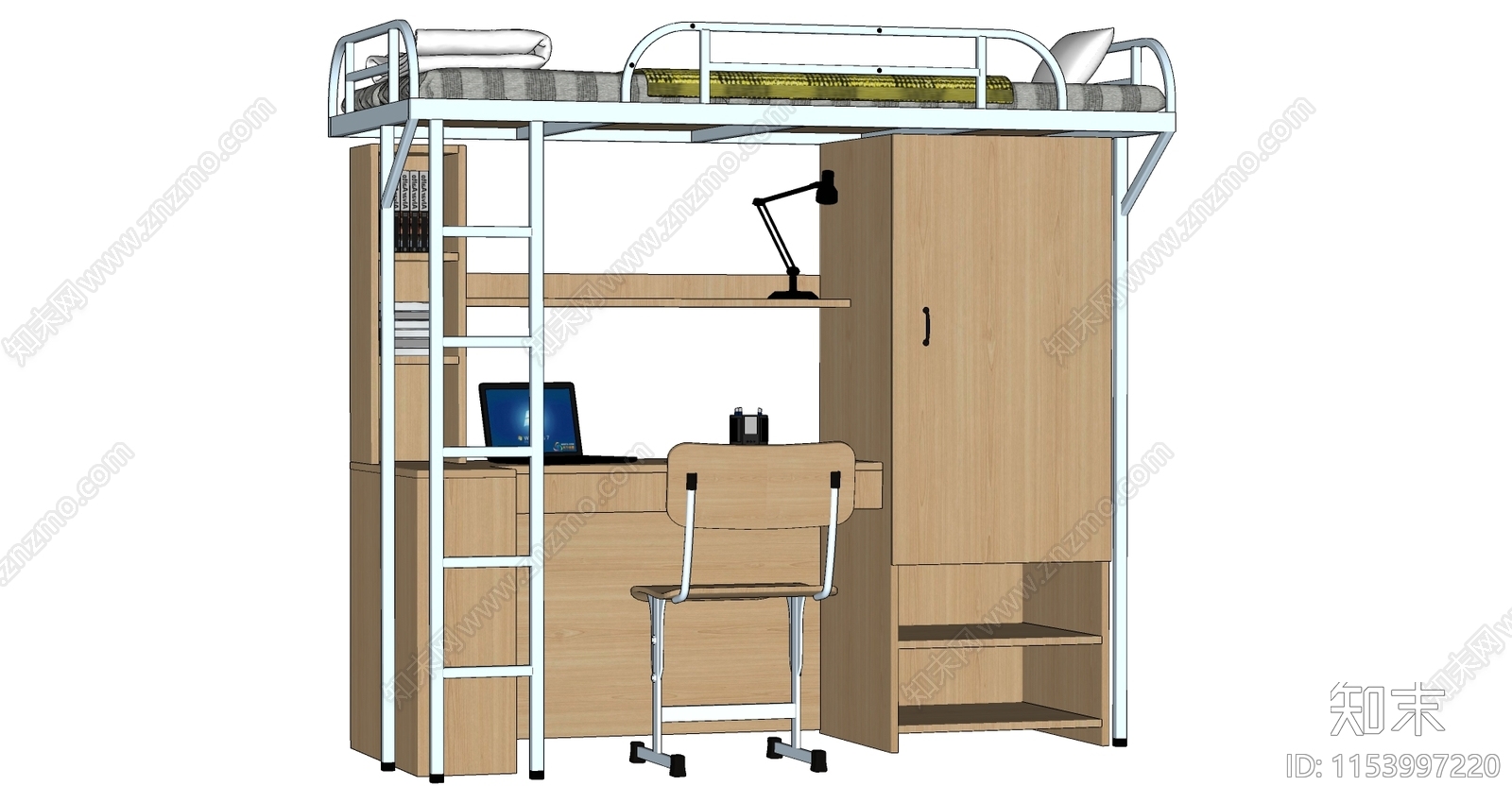 现代宿舍上床下桌SU模型下载【ID:1153997220】