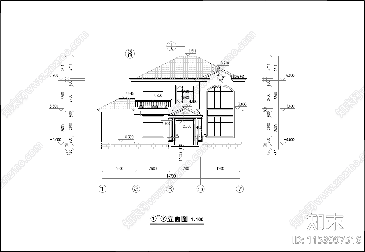 欧式简约二层自建房cad施工图下载【ID:1153997516】