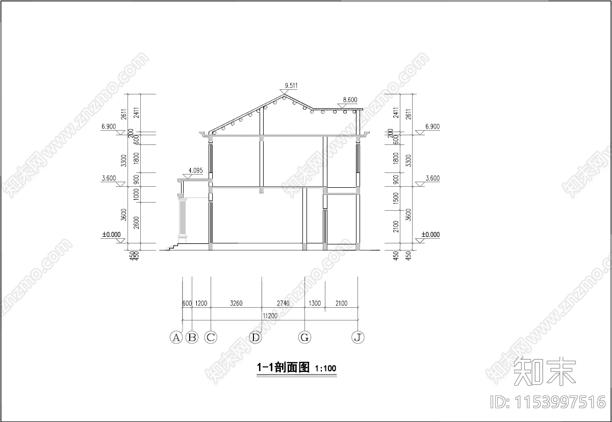 欧式简约二层自建房cad施工图下载【ID:1153997516】