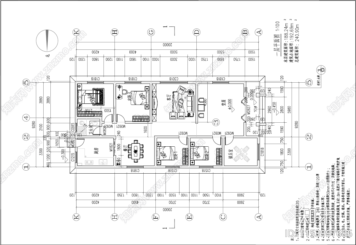 欧式简约一层自建房施工图下载【ID:1153997686】