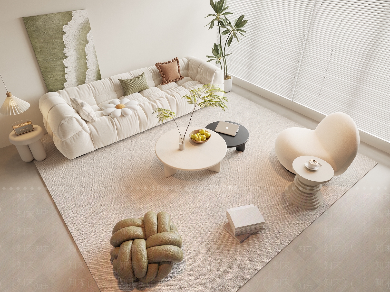 现代奶油风沙发茶几组合3D模型下载【ID:1154000544】