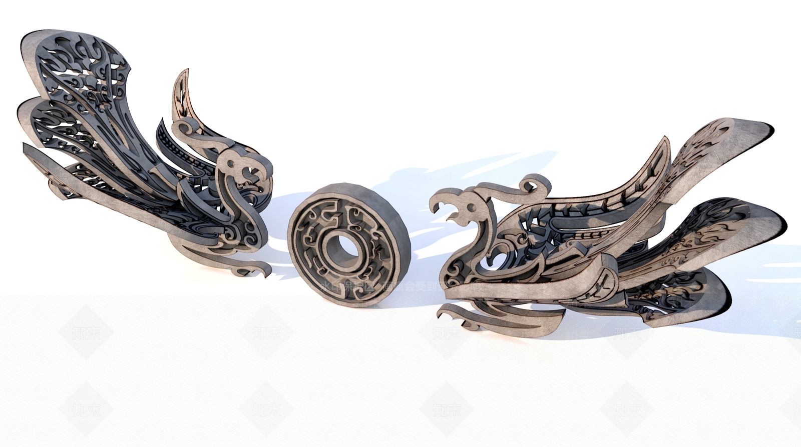 中式汉代凤凰雕像景观小品3D模型下载【ID:1154007445】