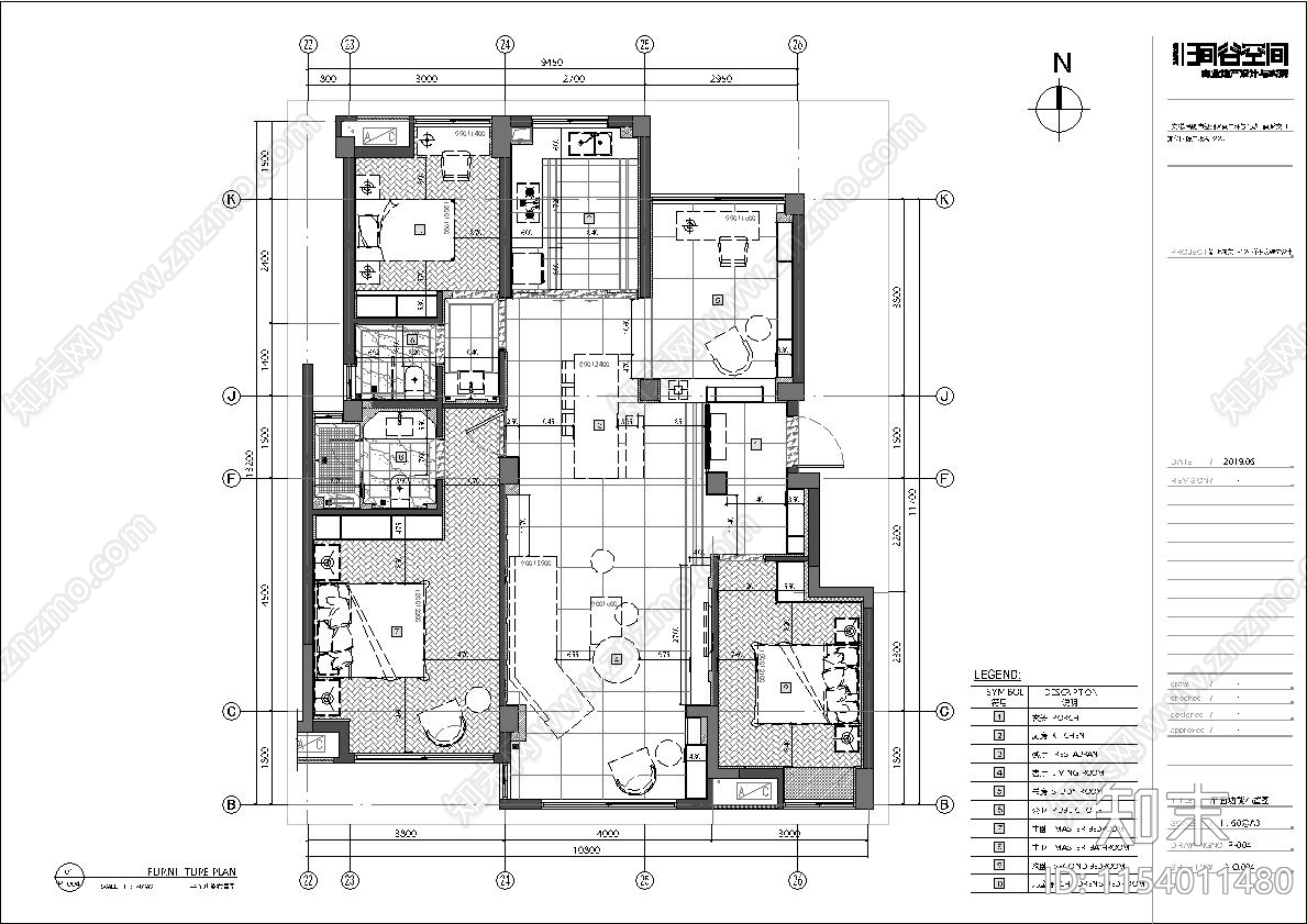 新中式风格平层室内cad施工图下载【ID:1154011480】