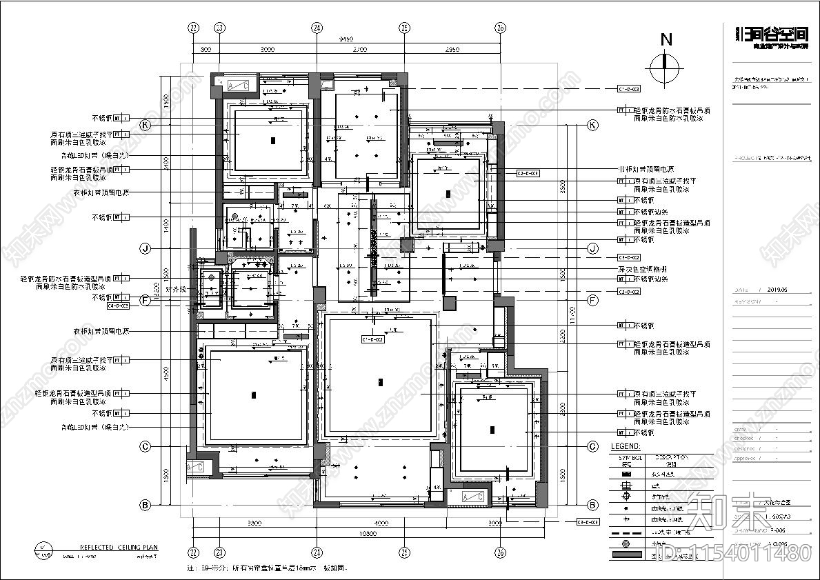 新中式风格平层室内cad施工图下载【ID:1154011480】