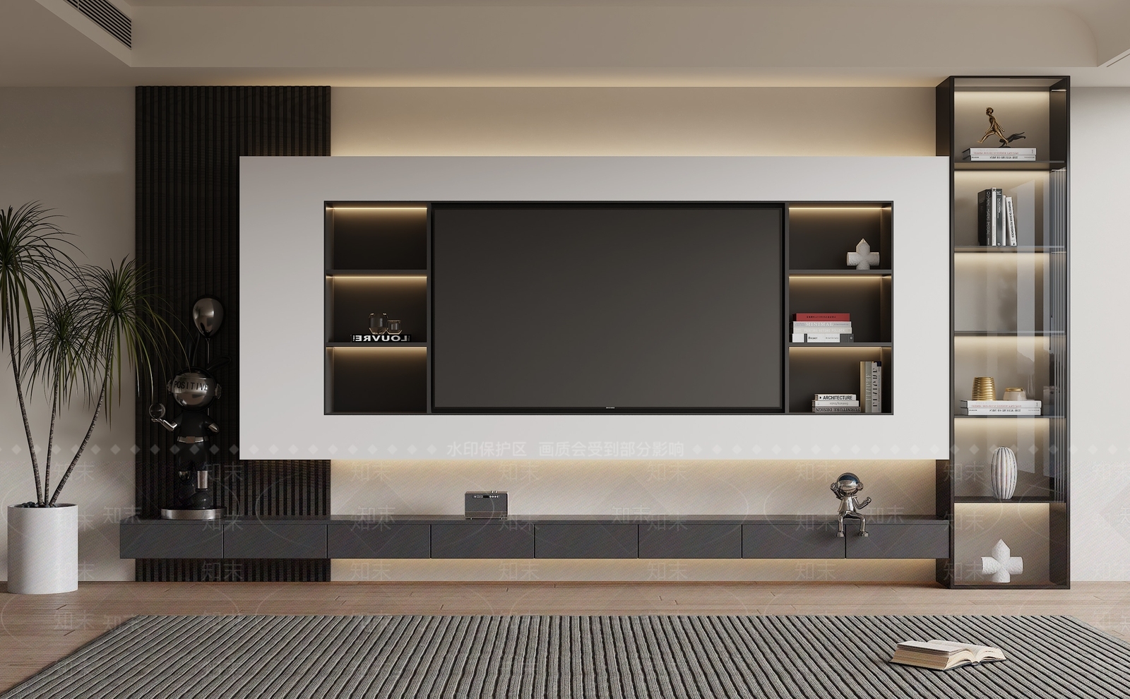 现代客厅电视背景墙3D模型下载【ID:1154014250】