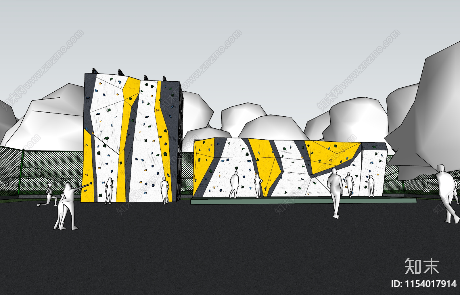 现代户外攀岩墙SU模型下载【ID:1154017914】