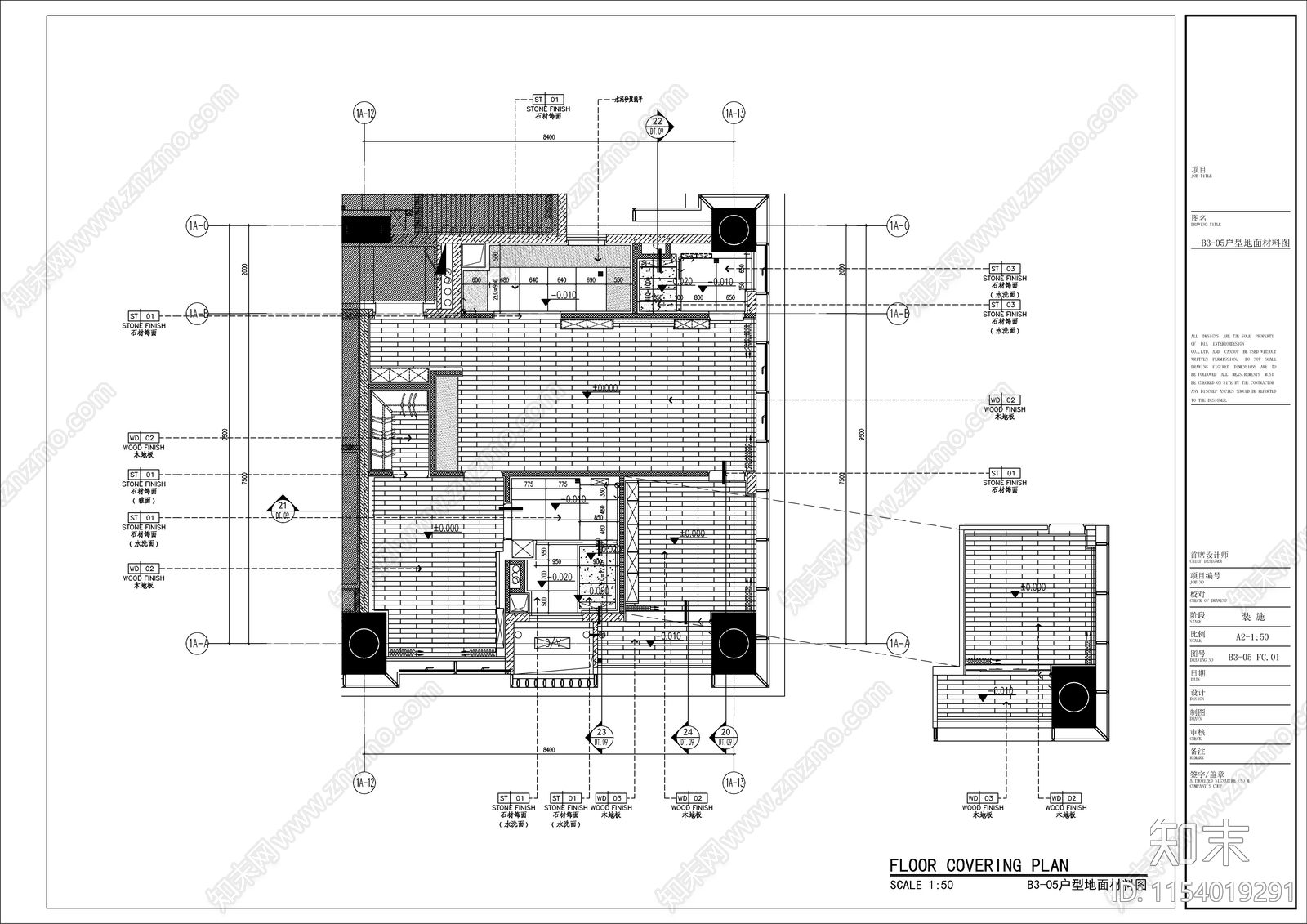 现代风格平层cad施工图下载【ID:1154019291】