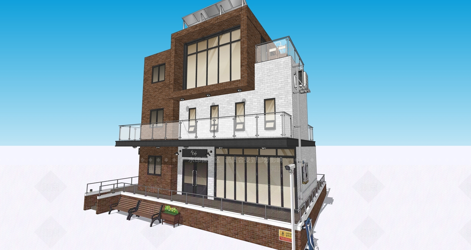 现代餐饮建筑SU模型下载【ID:1154022271】