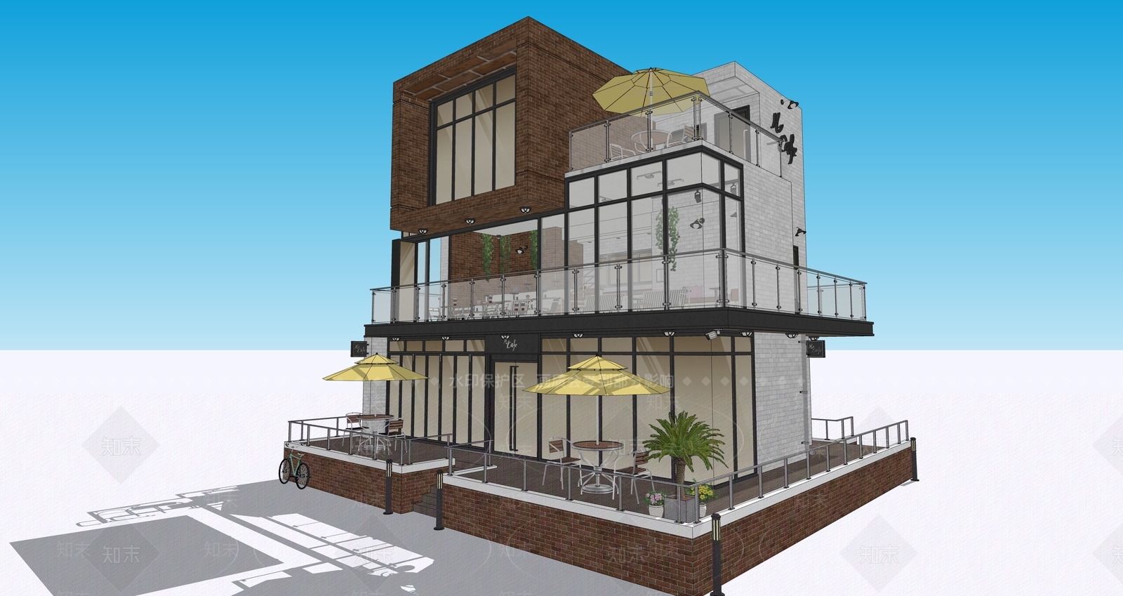 现代餐饮建筑SU模型下载【ID:1154022271】