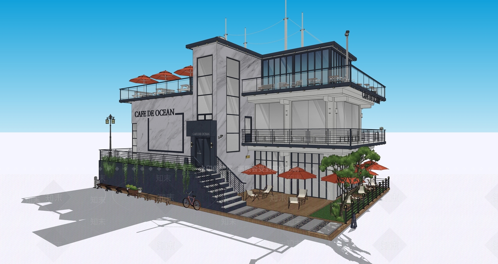 现代餐饮建筑SU模型下载【ID:1154022440】