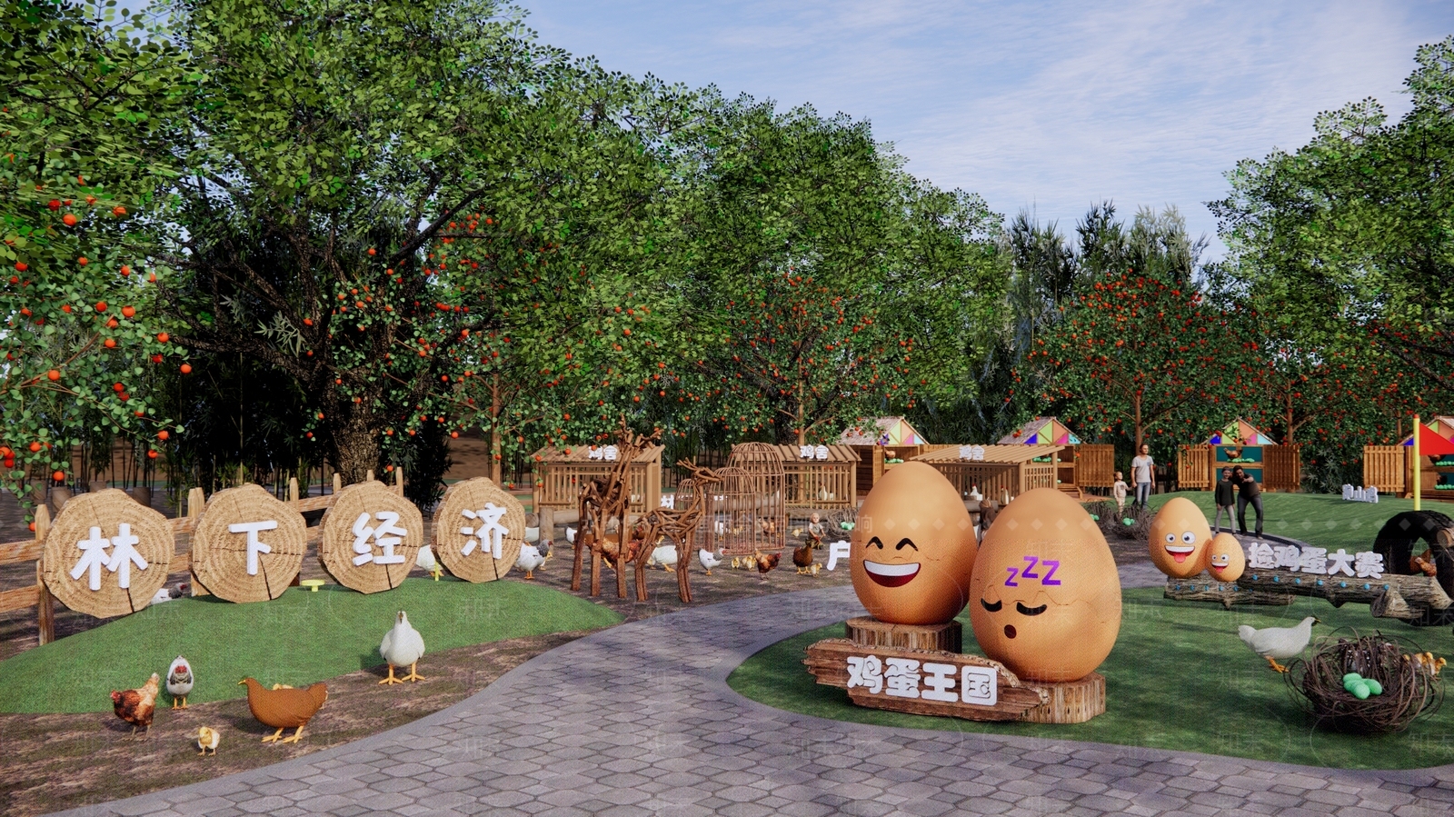 现代鸡蛋公园景观SU模型下载【ID:1154024678】