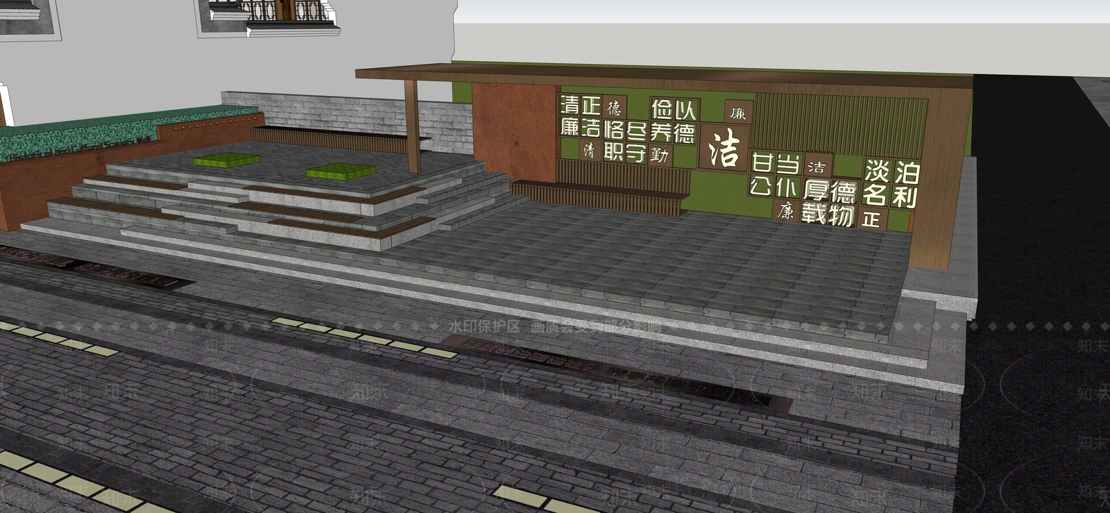 新中式历史文化景观广场SU模型下载【ID:1154028782】