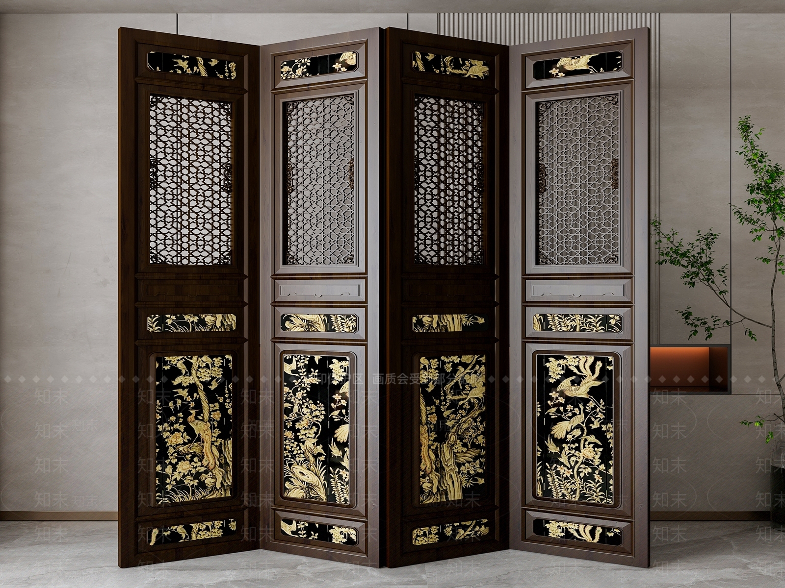 中式屏风隔断3D模型下载【ID:1154034587】