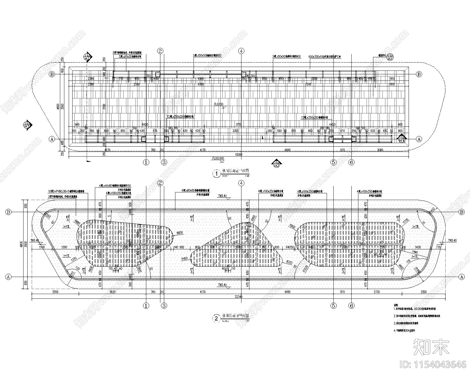 休闲长廊景观cad施工图下载【ID:1154043646】