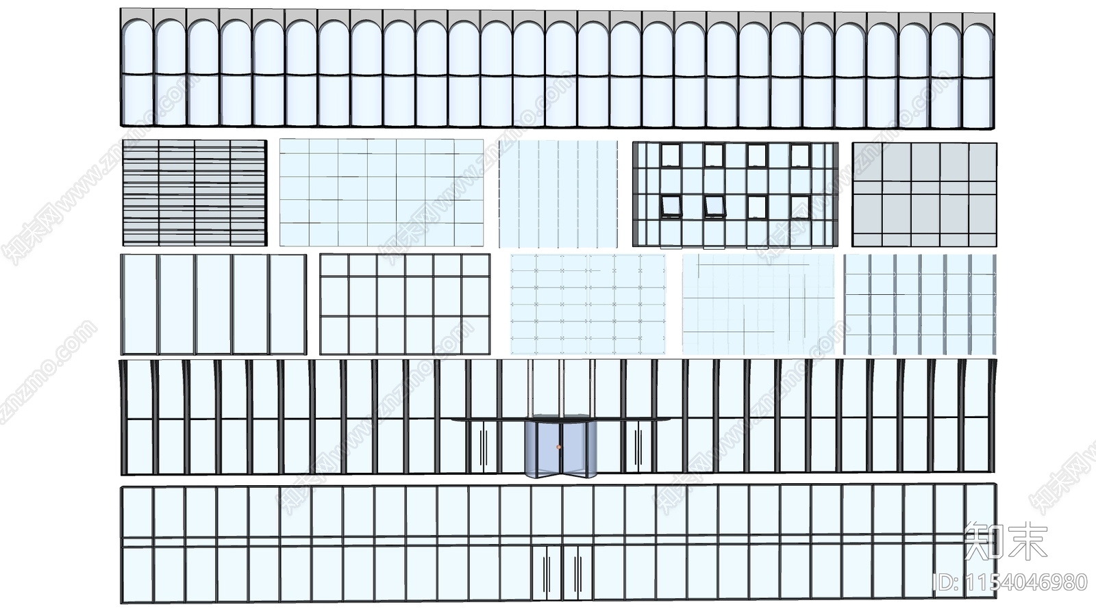 现代玻璃幕墙隔断SU模型下载【ID:1154046980】