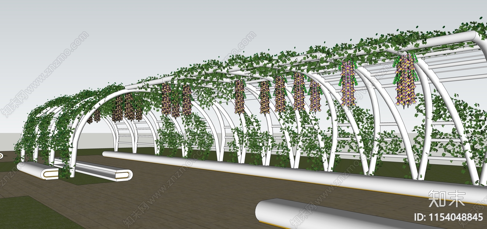 现代景观爬藤植物廊架SU模型下载【ID:1154048845】