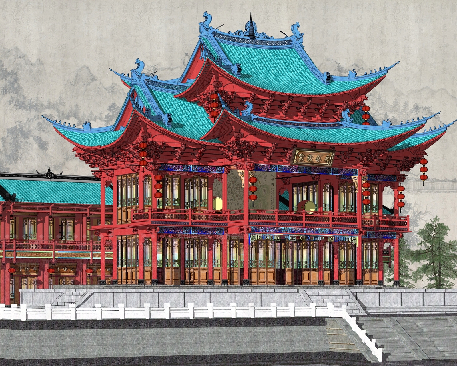 中式酒楼SU模型下载【ID:1154050364】