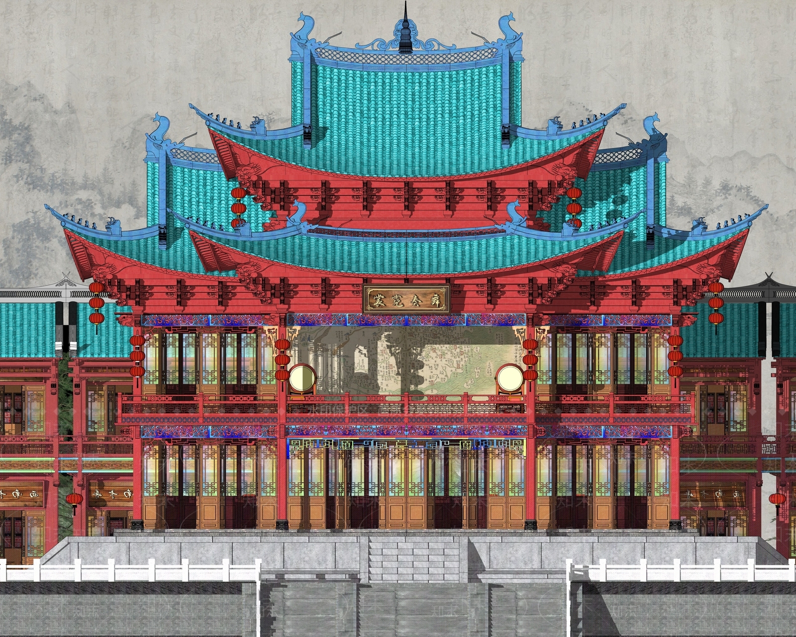 中式酒楼SU模型下载【ID:1154050364】