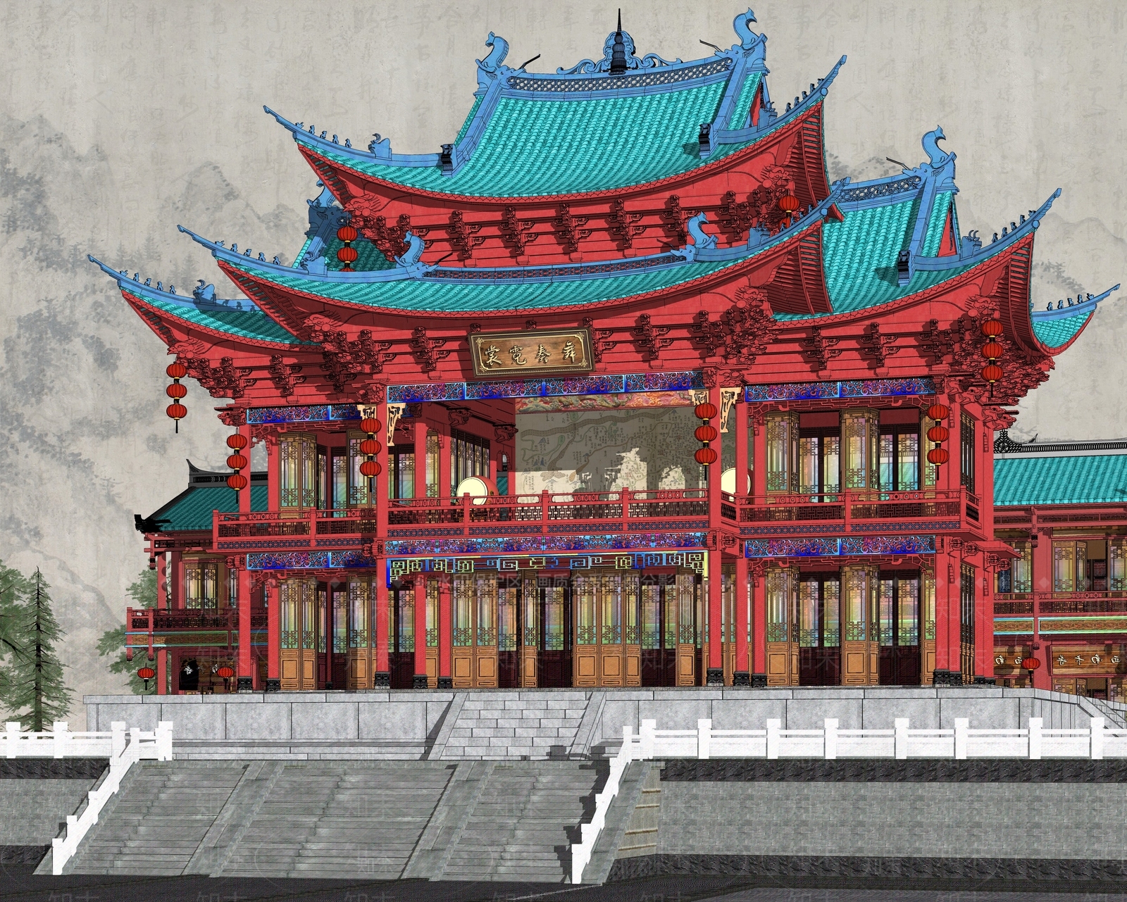 中式酒楼SU模型下载【ID:1154050364】