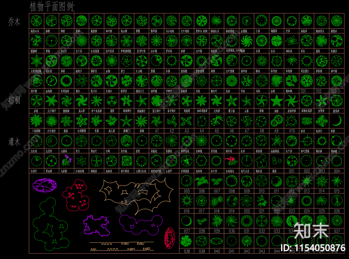平立面植物素材合集施工图下载【ID:1154050876】