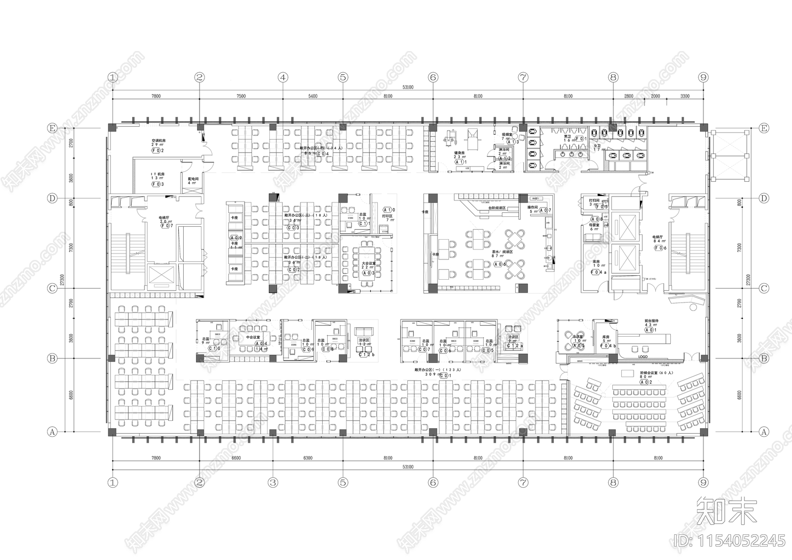 现代风格办公空间室内精装修cad施工图下载【ID:1154052245】