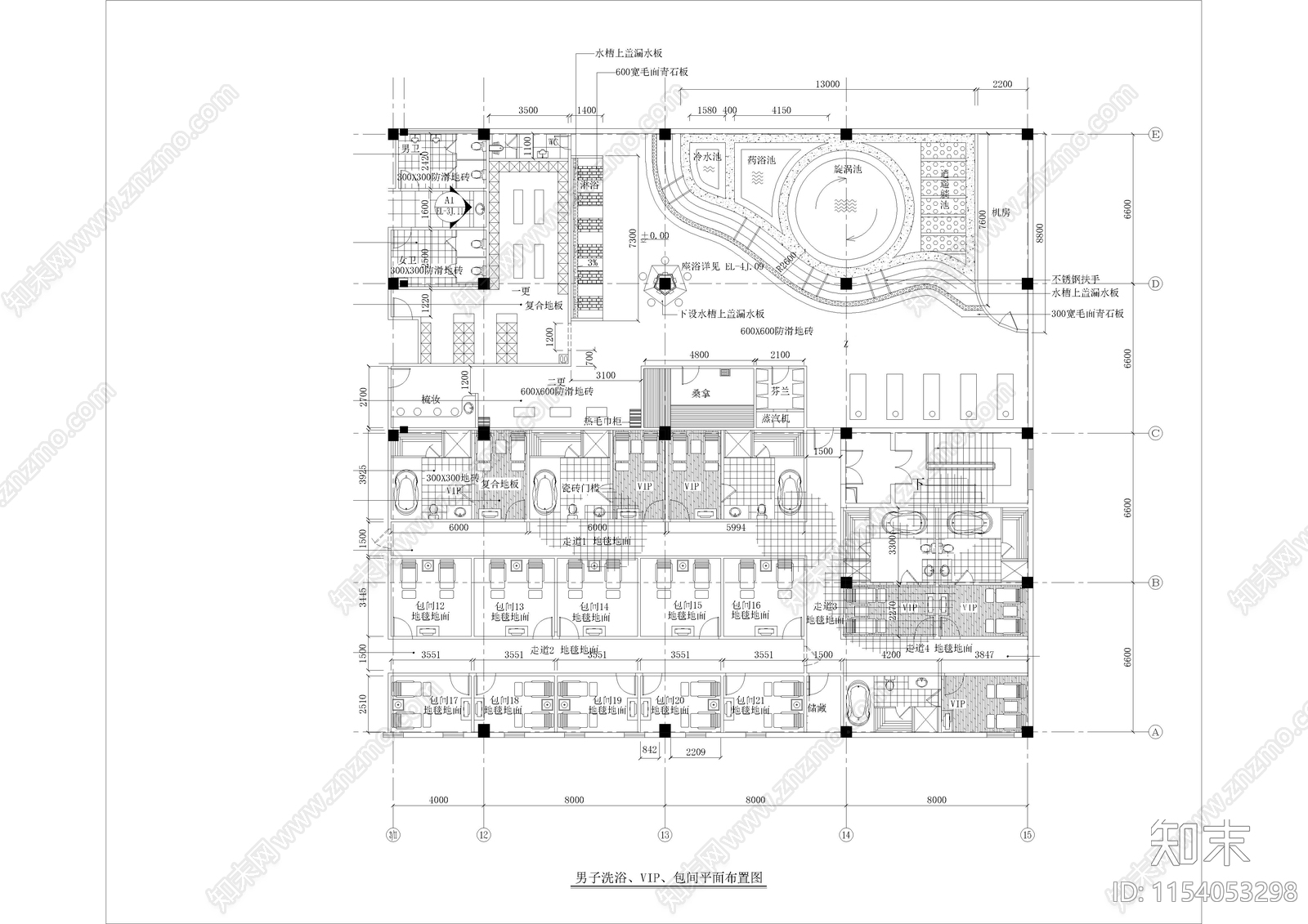 1510㎡汤泉cad施工图下载【ID:1154053298】