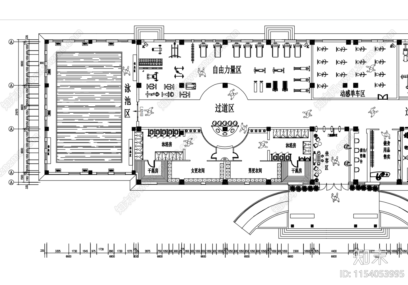 1900平米健身房平面图施工图下载【ID:1154053995】