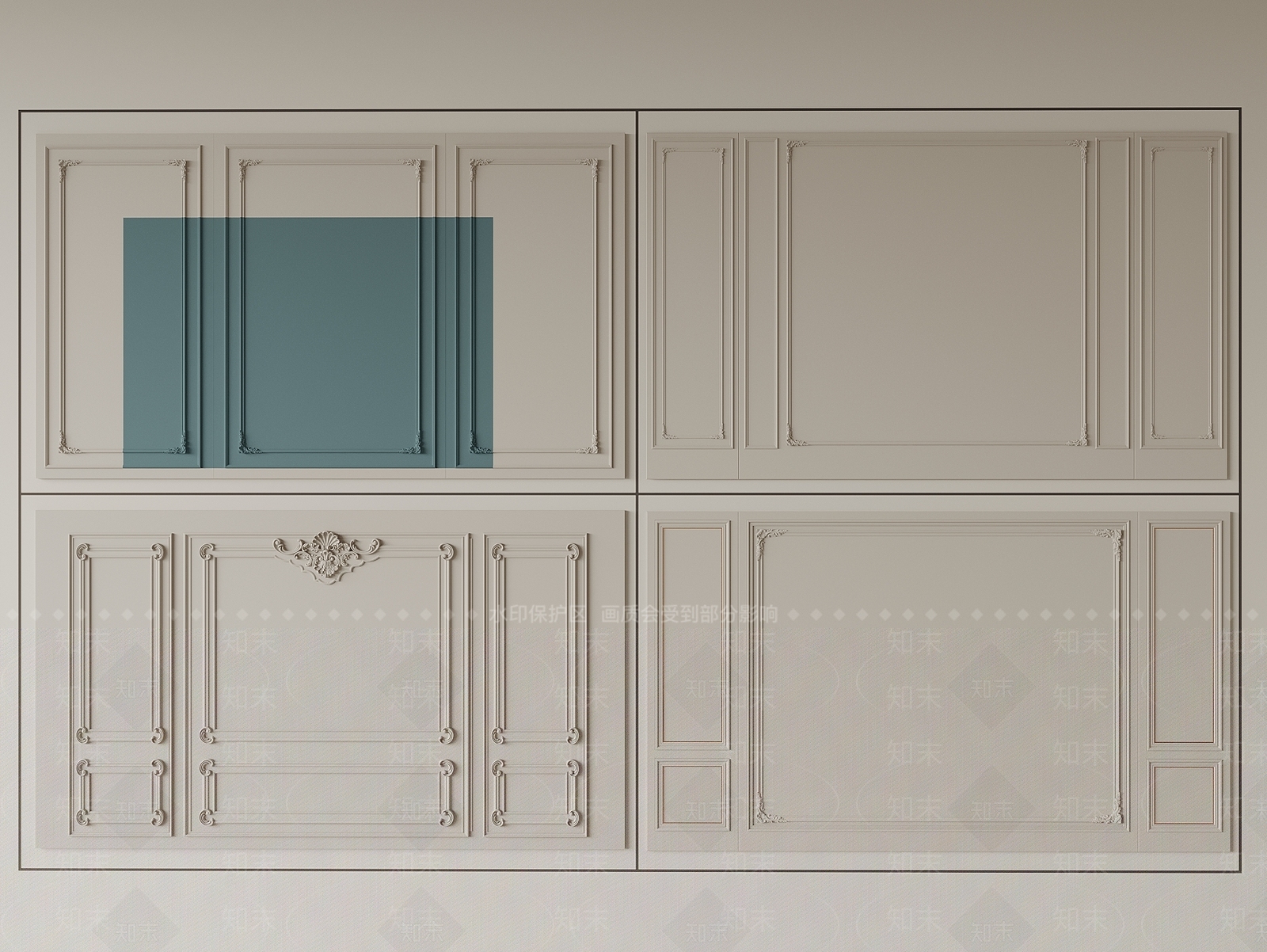 法式石膏线背景墙3D模型下载【ID:1154056435】