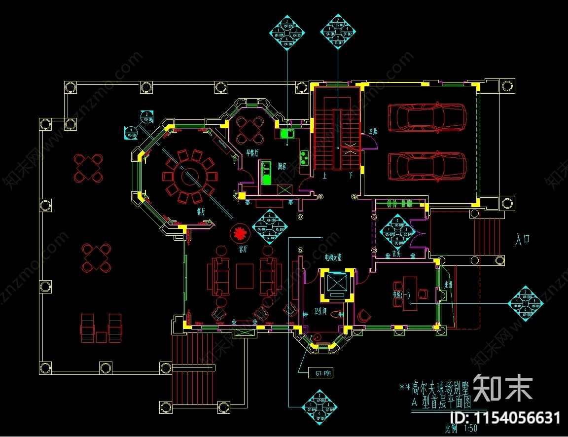 豪华别墅装修图cad施工图下载【ID:1154056631】